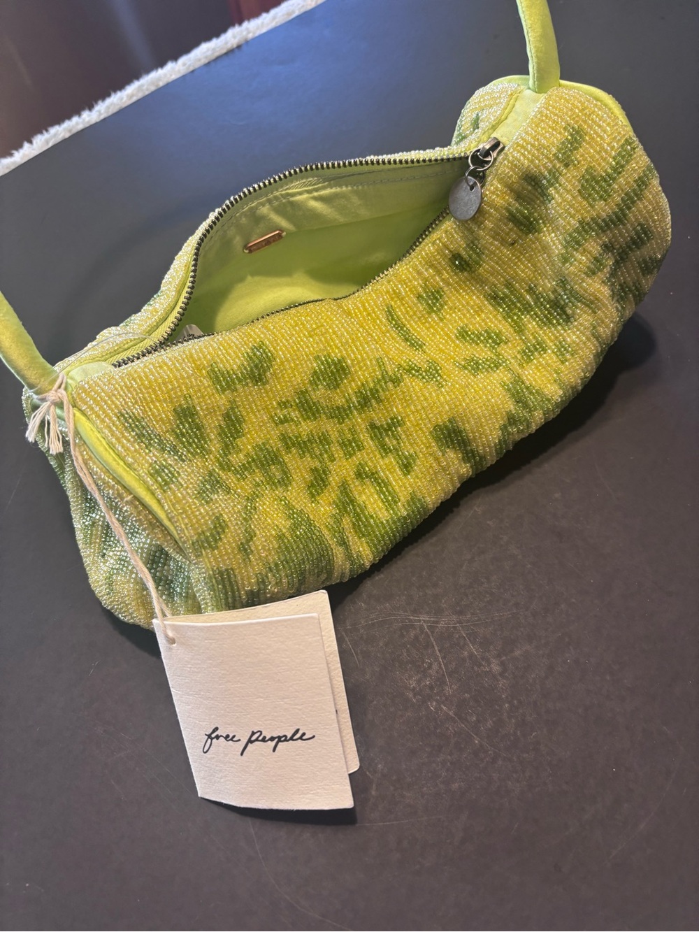 Free People Lime & Green Beaded Mini Shoulder Bag